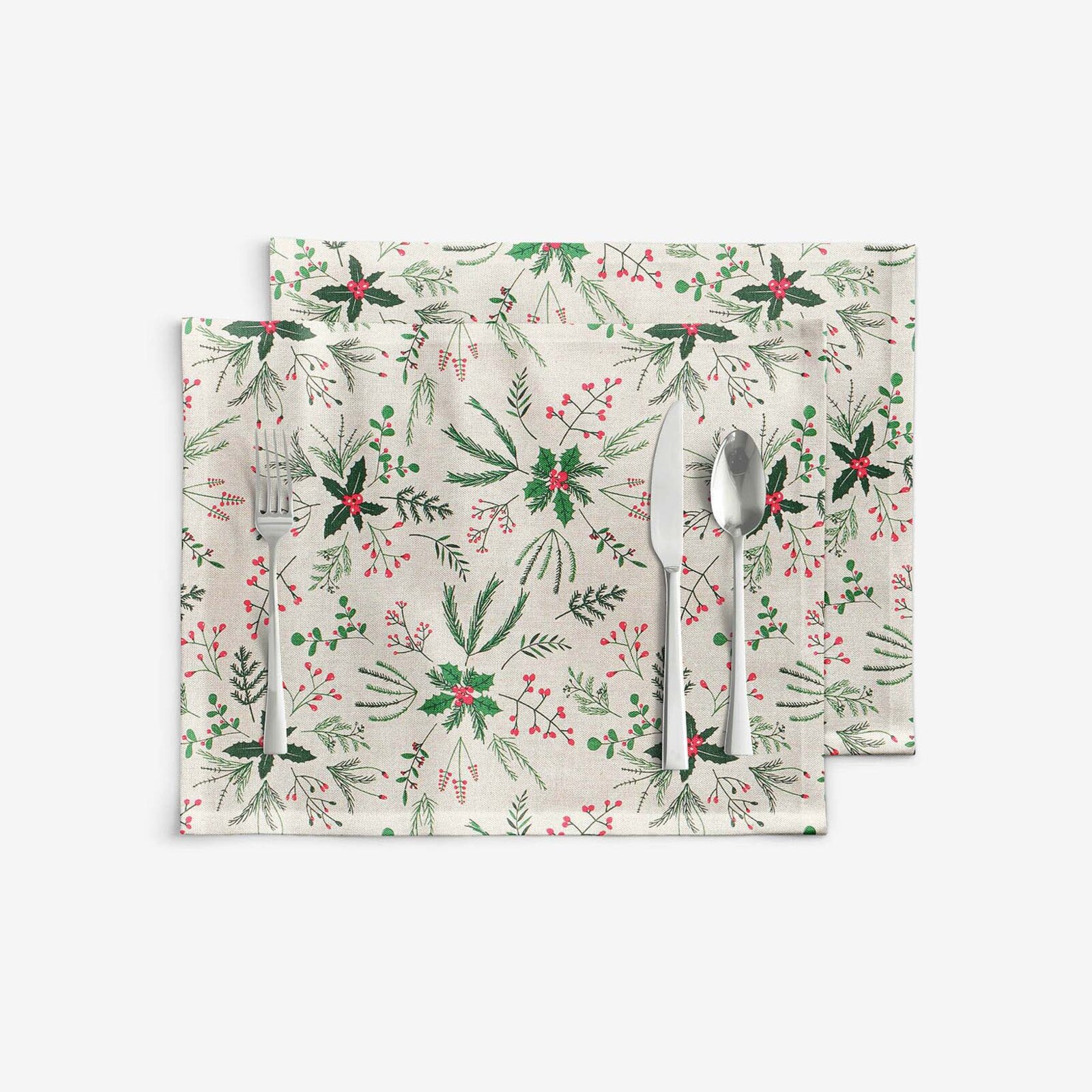 Weihnachtliches Tischset Valencia - Zweige auf Naturfarbe - Set 2 Stücke