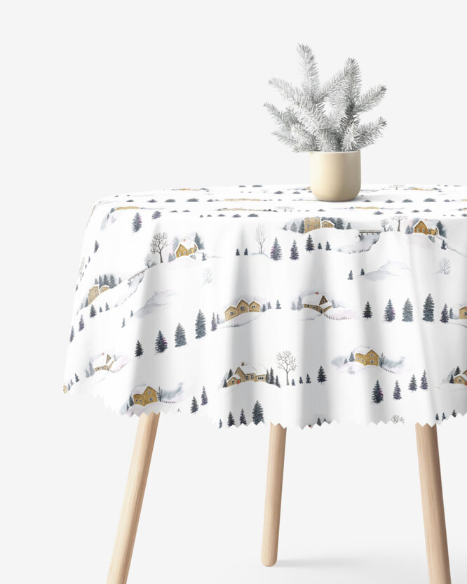 Runde Weihnachts-Tischdecke Teflon - Winterlandschaft