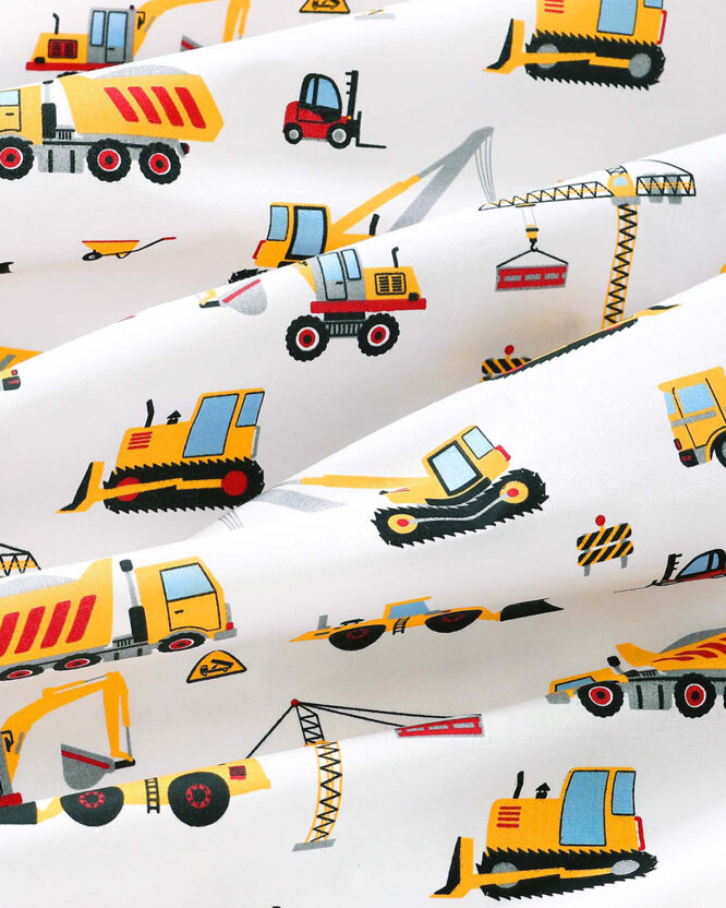 Baumwollstoff - Lastwagen und Bagger