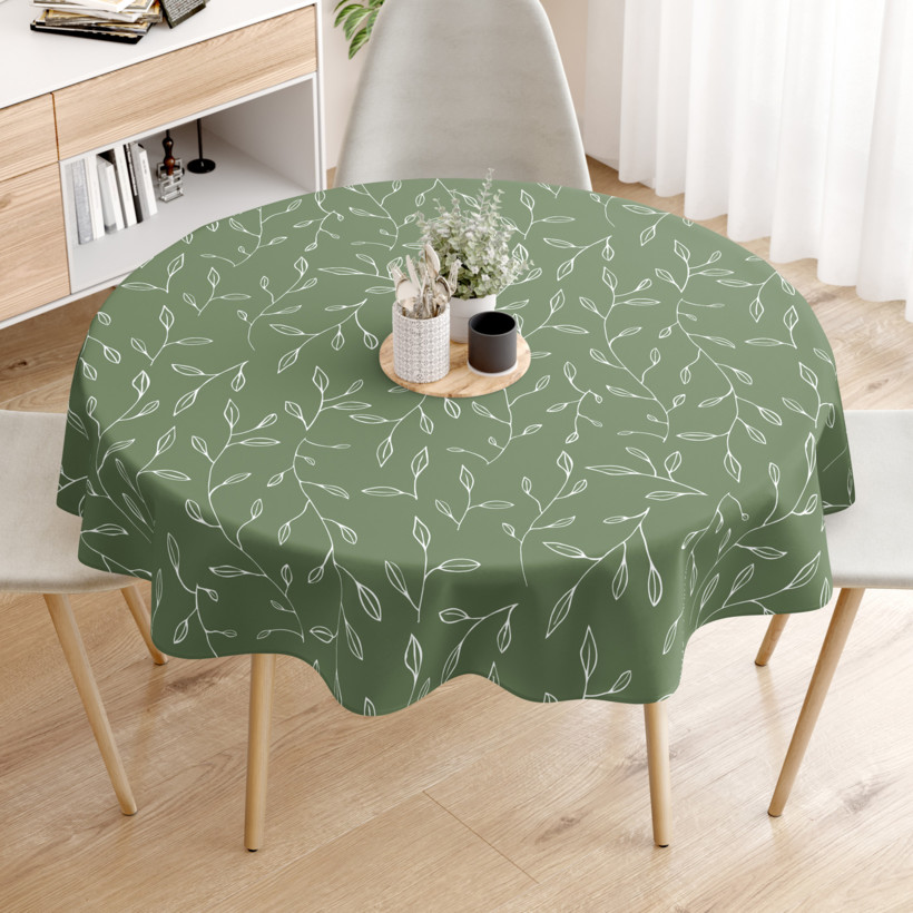 Runde Tischdecke 100% Baumwolle - Teeblätter
