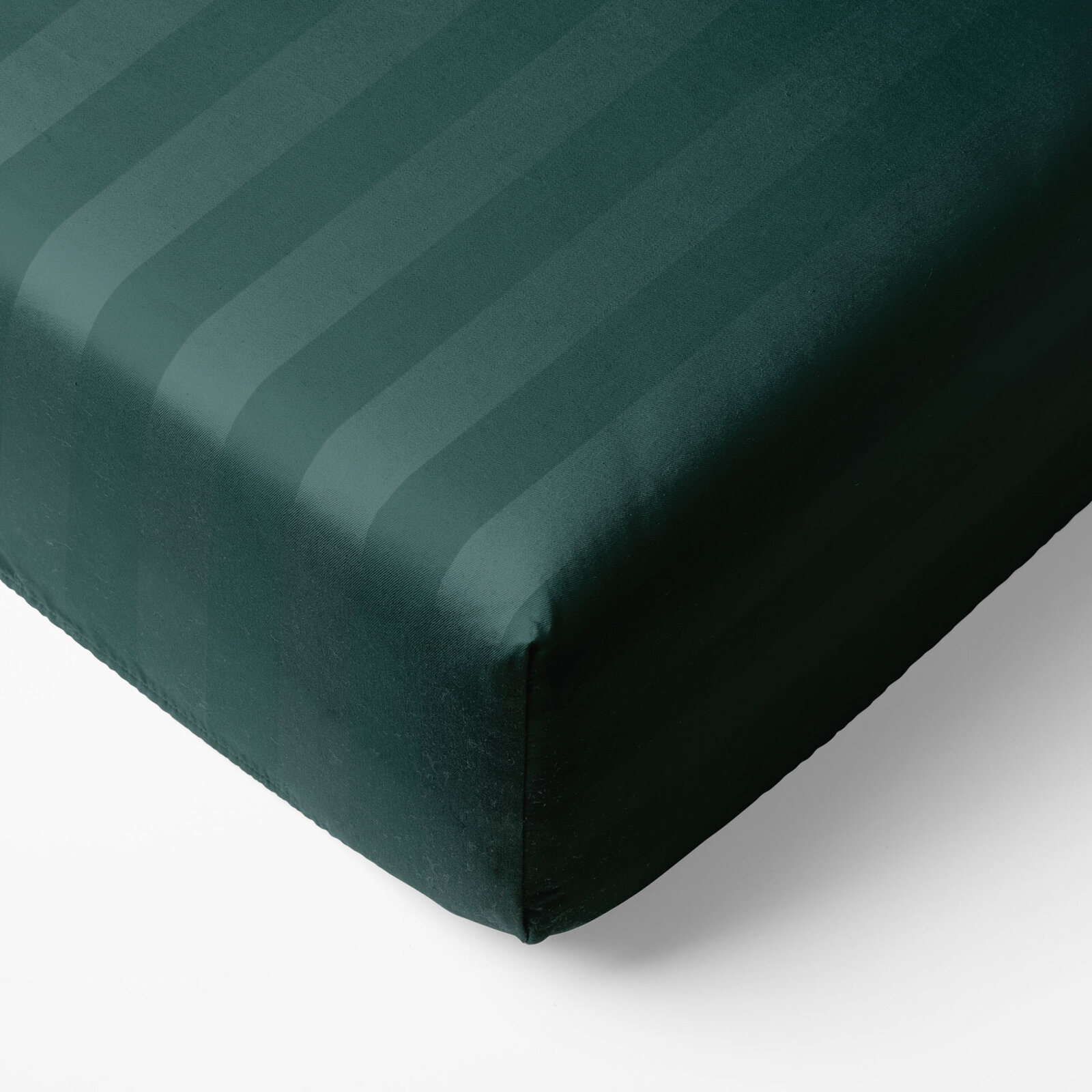 Spannbettlaken aus Damask - dunkelgrüne Streifen mit Satin-Glanz