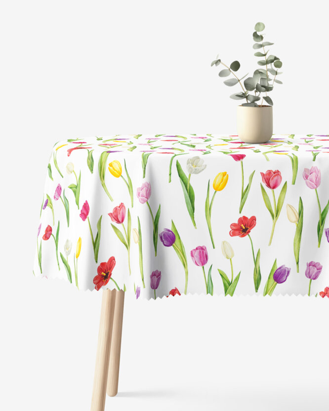 Ovale Tischdecke Teflon - Bunte Tulpen