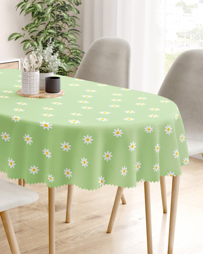 Ovale Tischdecke Teflon - Margeriten auf Grün