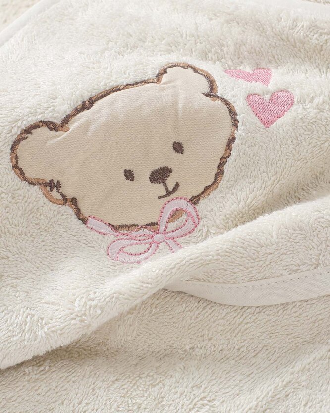 Frottee Babybadetuch mit Kapuze - Bärchen auf Beige