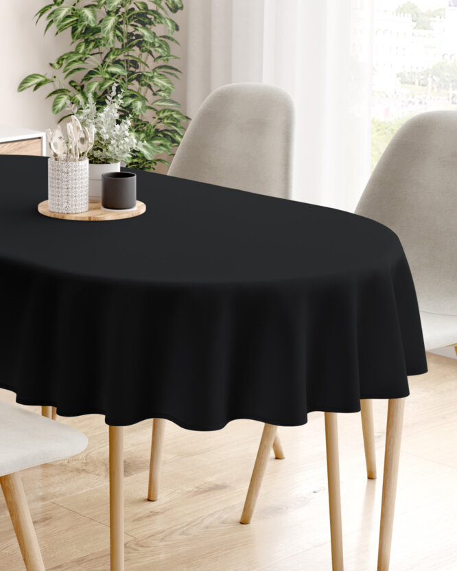 Ovale Tischdecke aus 100% Baumwolle - schwarz