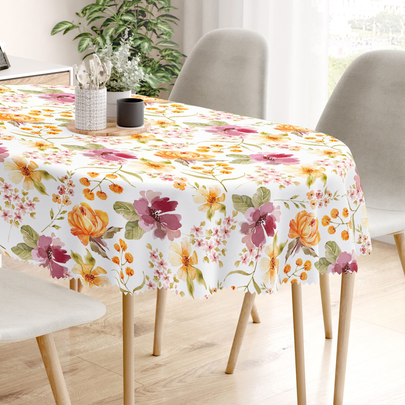Ovale Tischdecke Teflon - Hibiskusblüten