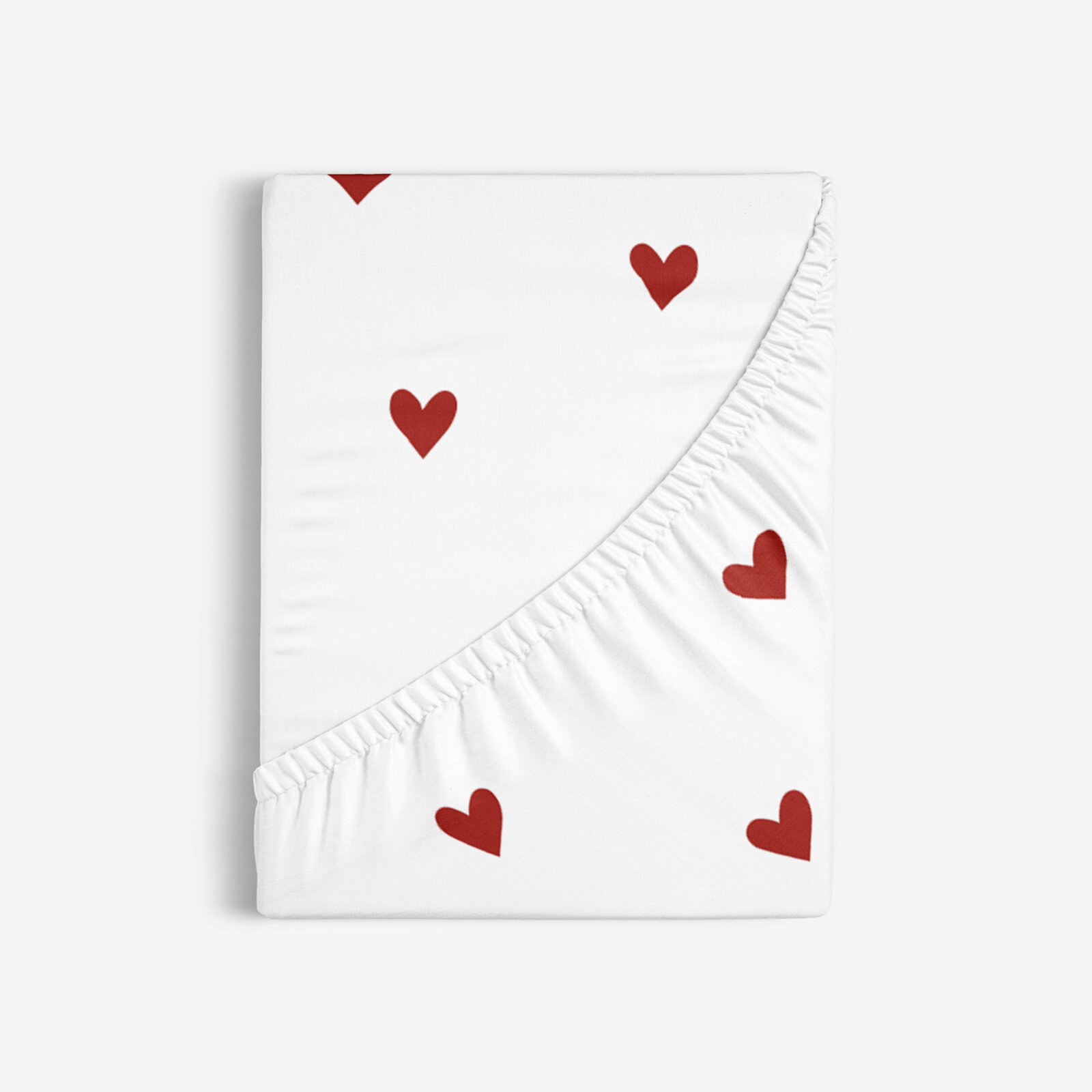 Spannbettlaken aus Baumwolle - Rote Herzchen auf Weiß