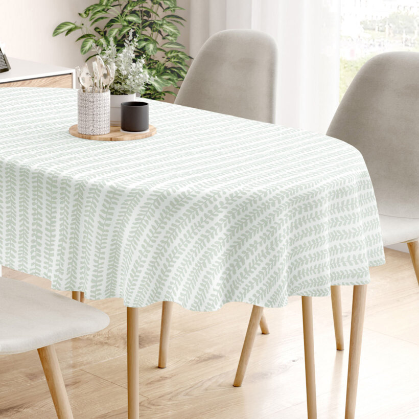 Ovale Tischdecke aus 100% Baumwolle - Skandinavische Blätter