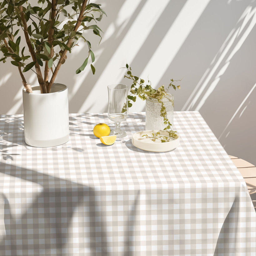 Eckige Tischdecke 100% Baumwolle - latte Würfel