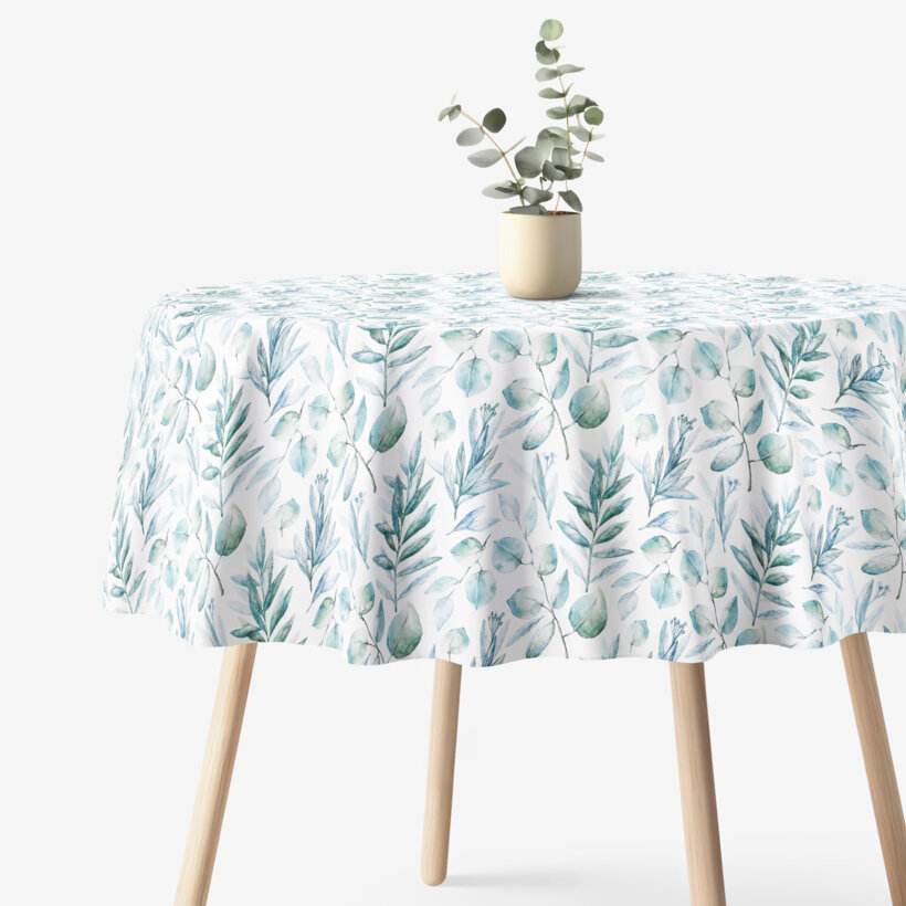 Runde Tischdecke 100% Baumwolle Deluxe - aquarelle Blätter