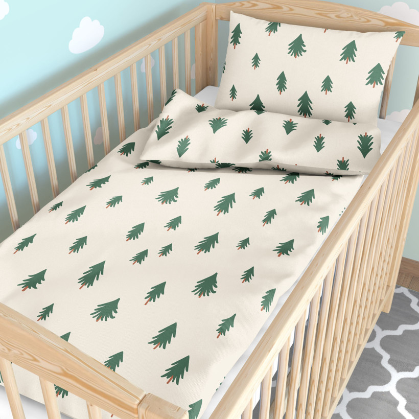 Bettwäsche für Babybetten aus Baumwolle - Bäumchen auf natur