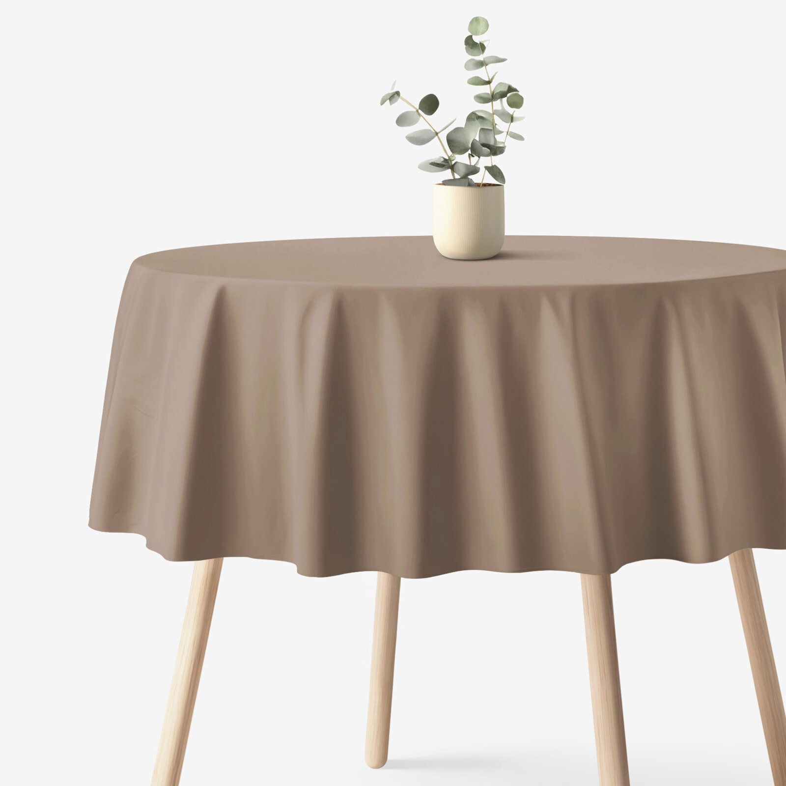Runde Tischdecke 100% Baumwolle - kaffeebraun