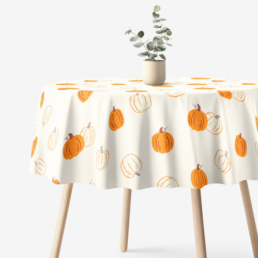 Runde Tischdecke 100% Baumwolle - Herbstkürbis