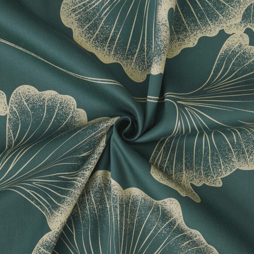 Mako-Satin - Ginkgoblätter auf Dunkelgrün