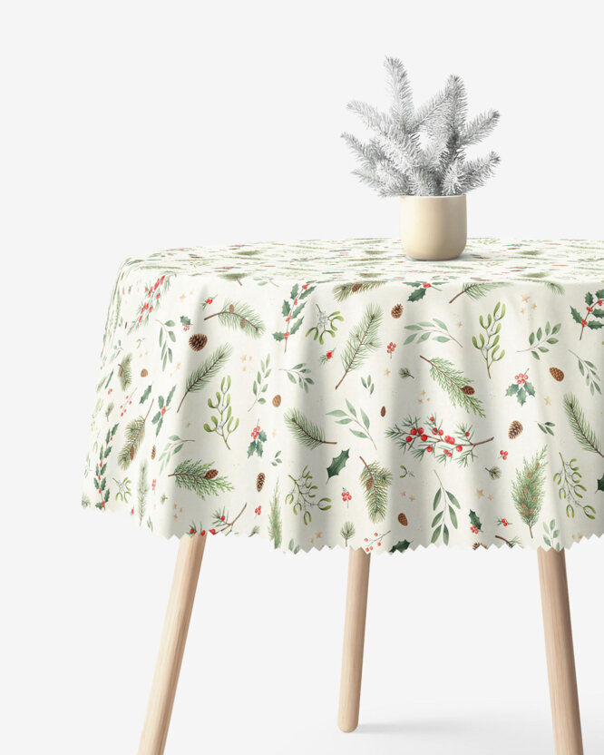 Runde Weihnachts-Tischdecke Teflon - Winterzweige