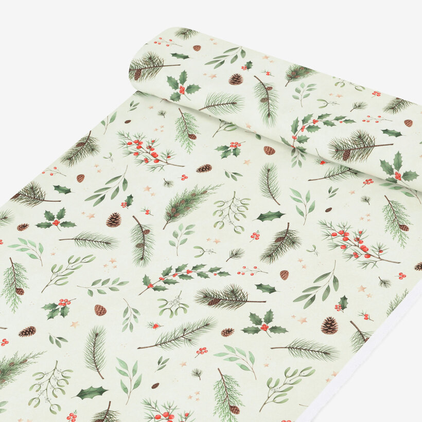 Weihnachtlicher Teflonstoff für Tischdecken – Winterzweige