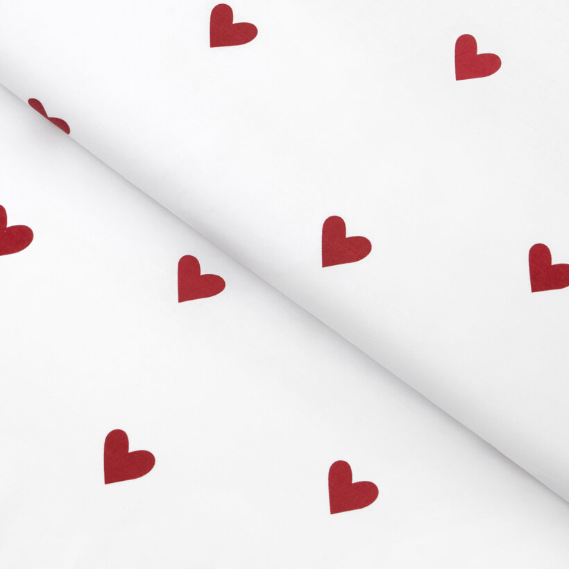 Baumwollstoff - Rote Herzchen auf Weiß