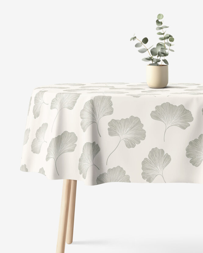 Ovale Tischdecke aus 100% Baumwolle - Minimalistische Ginkgoblätter