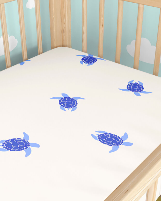 Spannbetttuch aus Baumwolle für Babybetten - Meeresschildkröten