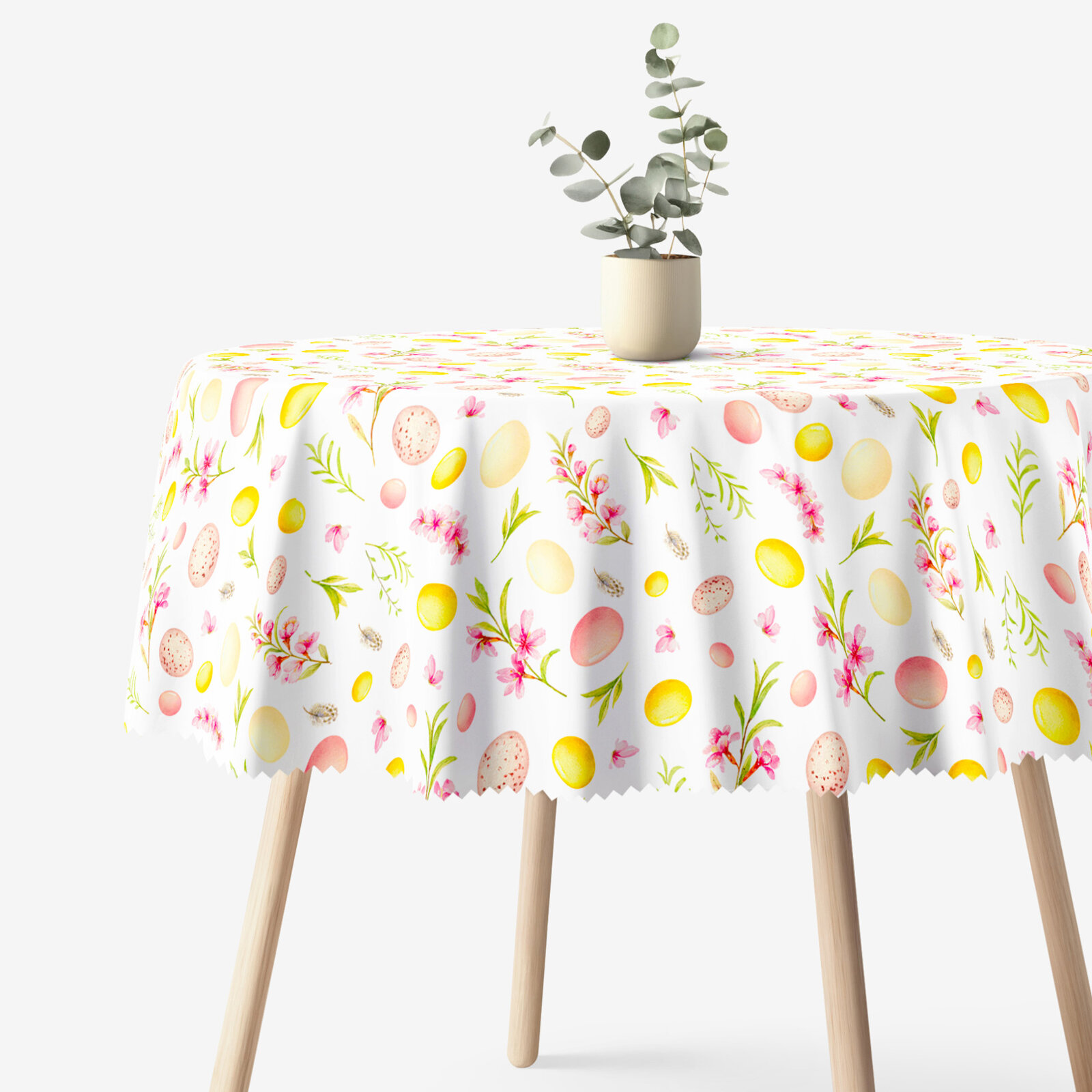 Ostern Runde Tischdecke Teflon - Ostereier mit Blumen