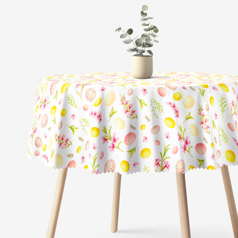 Ostern Runde Tischdecke Teflon - Ostereier mit Blumen