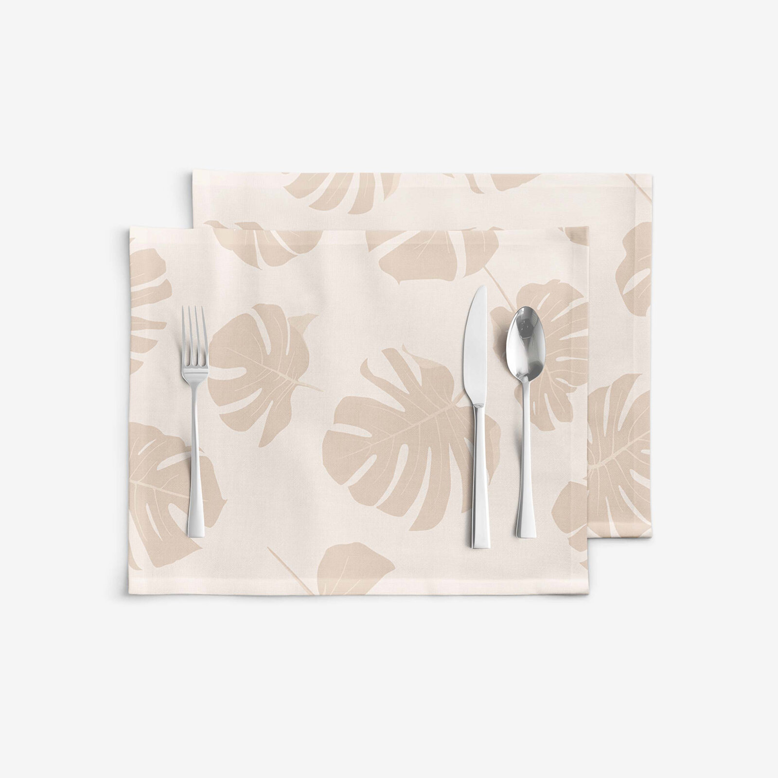 Tischset 100% Baumwolle - Tropische Blätter auf Beige - 2 Stück