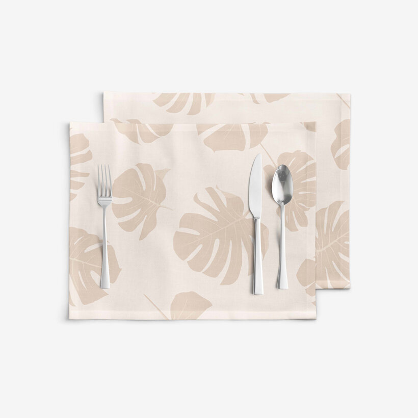 Tischset 100% Baumwolle - Tropische Blätter auf Beige - 2 Stück