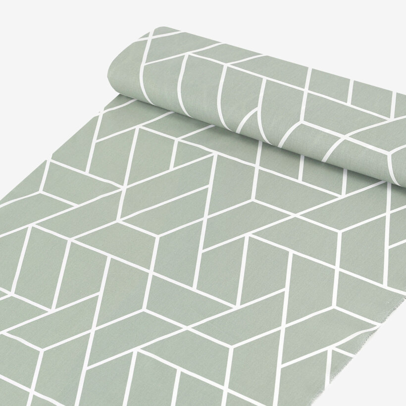 Baumwollstoff - Mosaik auf Salbeigrün