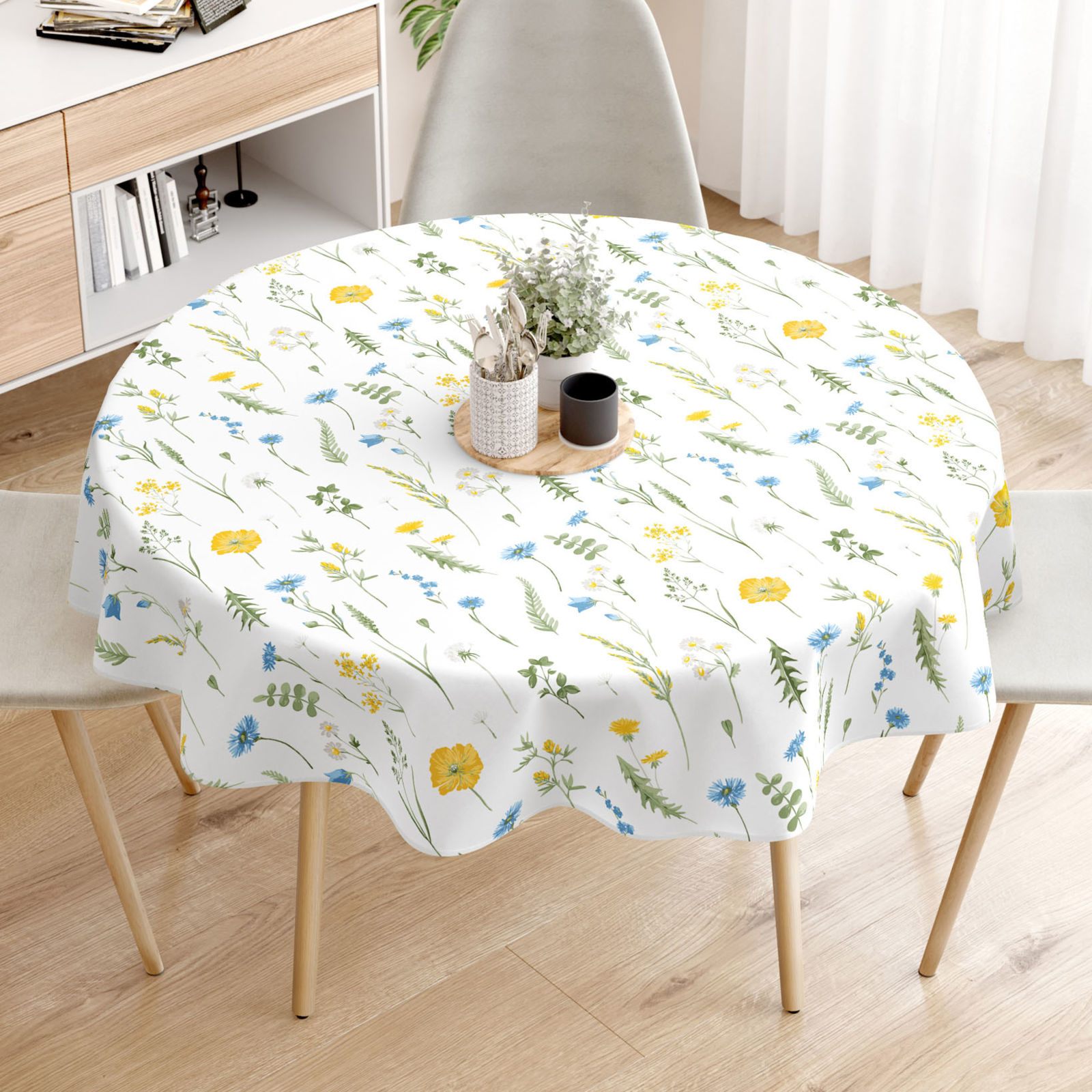 Runde Tischdecke 100% Baumwolle - Sommerwiese