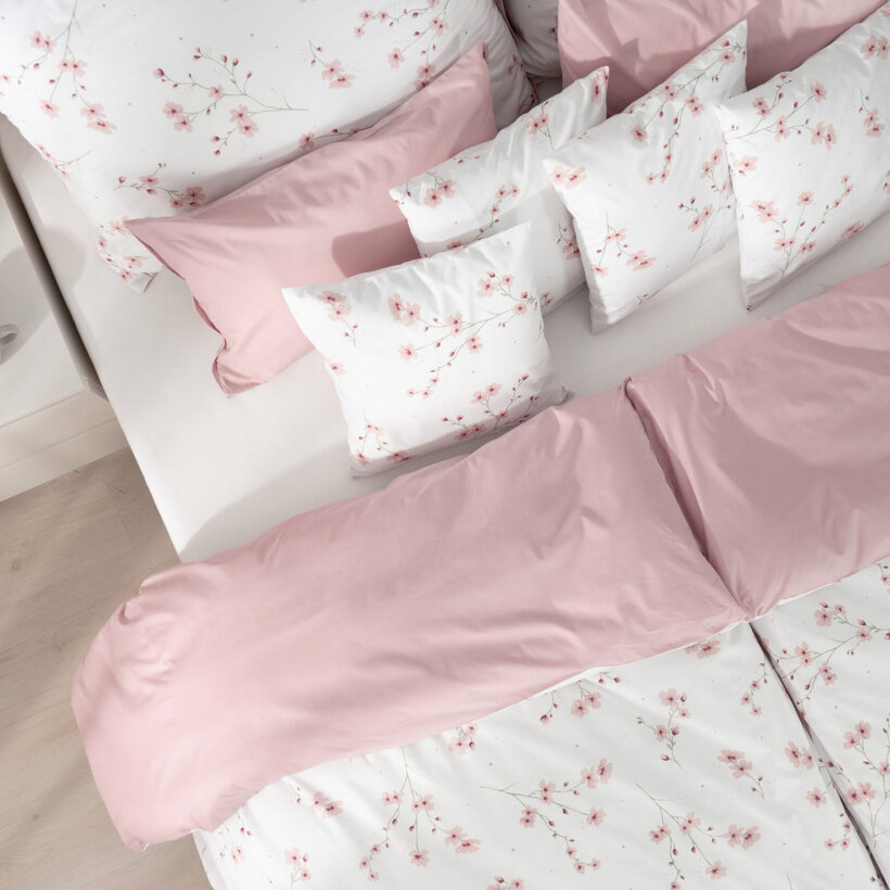 Bettwäsche aus Baumwolle Duo - Blühende Sakura-Kirschbäume mit Puderrosa