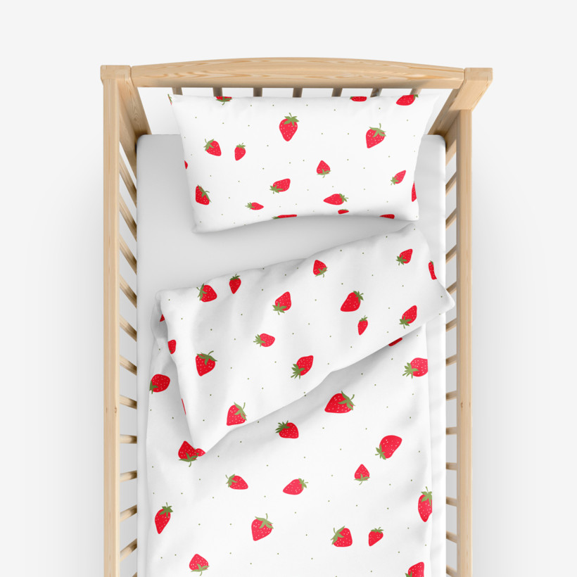 Bettwäsche für Babybetten aus Baumwolle - frische Erdbeeren