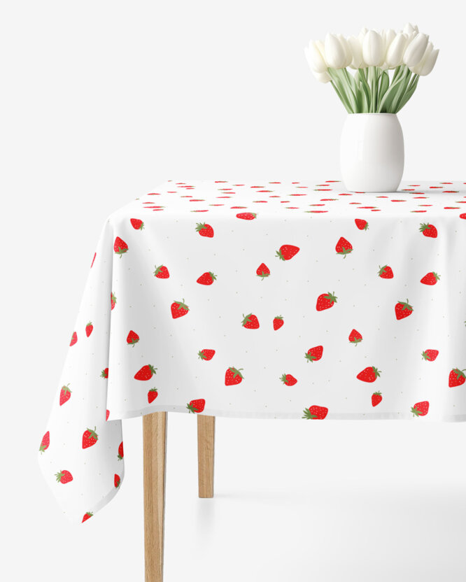 Eckige Tischdecke 100% Baumwolle - frische Erdbeeren
