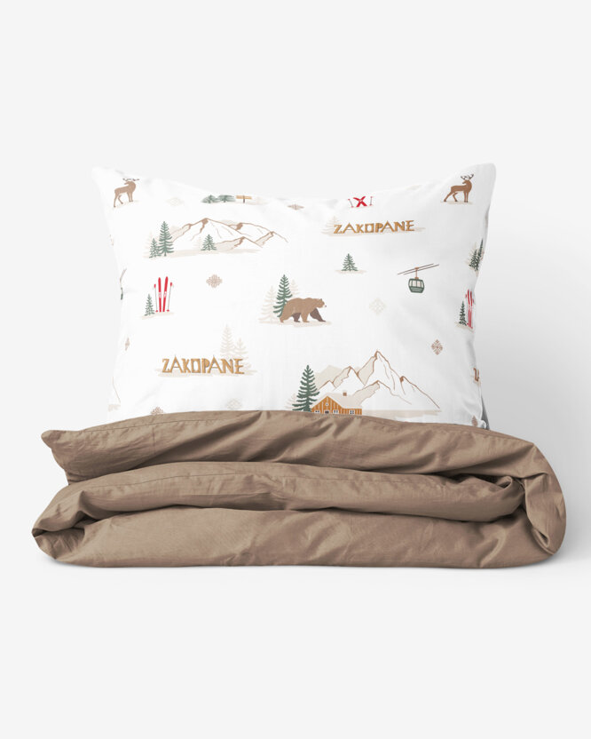 Weihnachts-Bettwäsche aus Baumwolle Duo - Zakopane mit kaffeebraun
