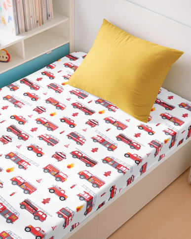 Kinder-Spannbetttuch aus Baumwolle - Feuerwehrfahrzeuge