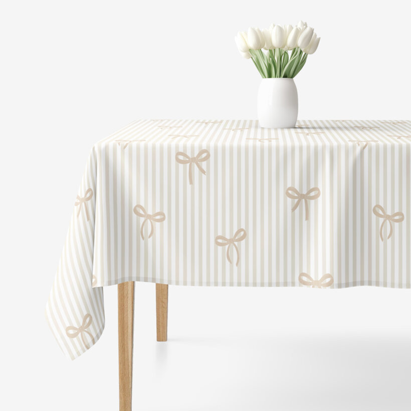 Eckige Tischdecke 100% Baumwolle - Latte-Schleifen mit Streifen