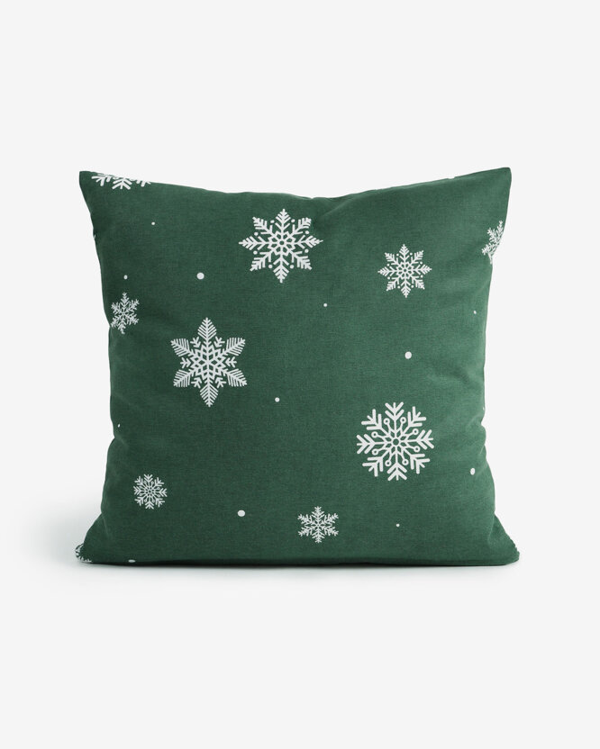 Weihnachtlicher Kissenbezug aus Flanell - Schneeflocken auf Grün