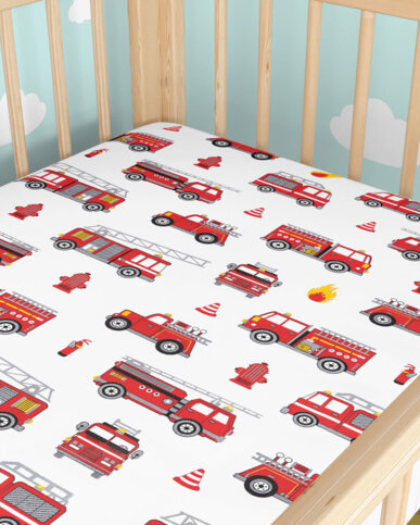 Spannbetttuch aus Baumwolle für Babybetten - Feuerwehrfahrzeuge