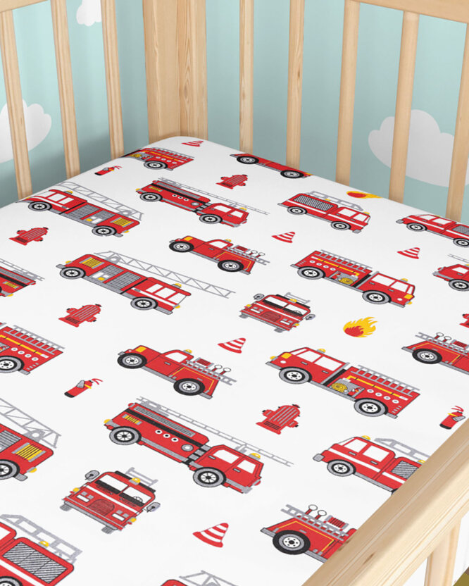 Spannbetttuch aus Baumwolle für Babybetten - Feuerwehrfahrzeuge