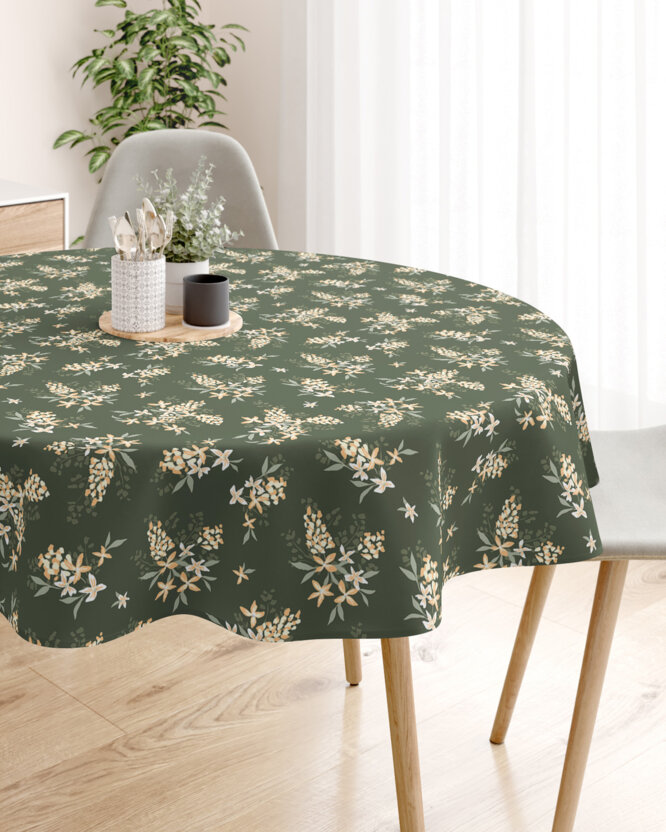 Runde Tischdecke 100% Baumwolle - apricotfarbene Blumen