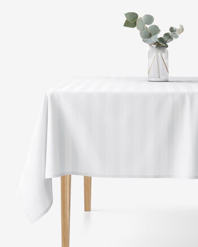 Festliche eckige Damast-Tischdecke - weiße Streifen mit Satin-Glanz