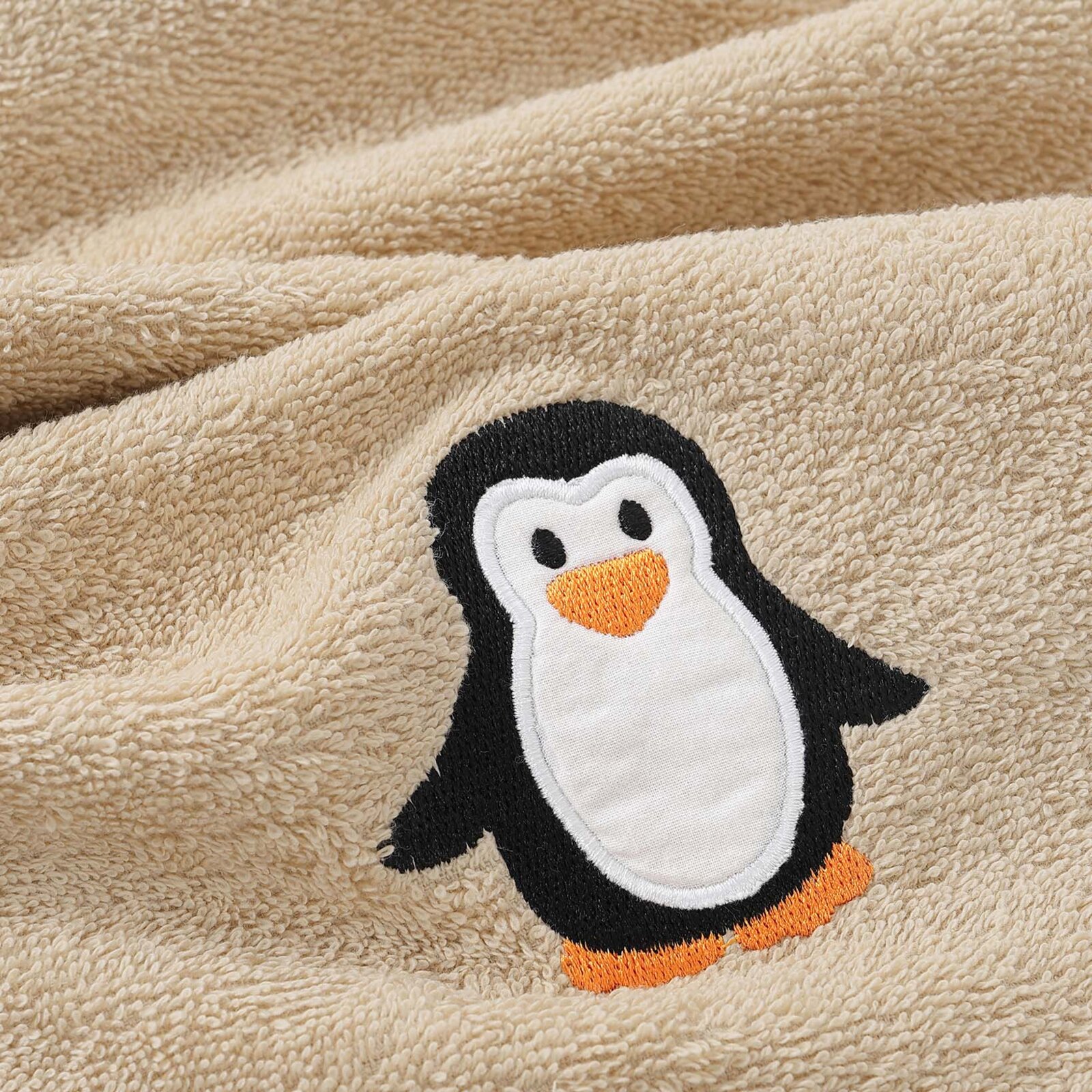 Kinder-Frottierhandtuch - Pinguin auf Beige