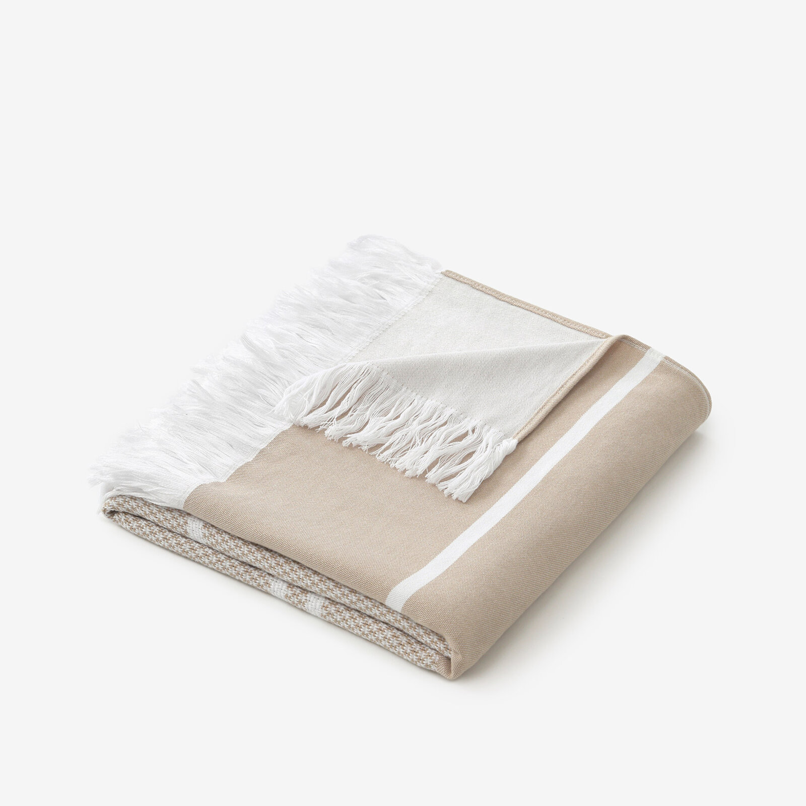 Leichtes Strandtuch - Beige mit weißen Streifen