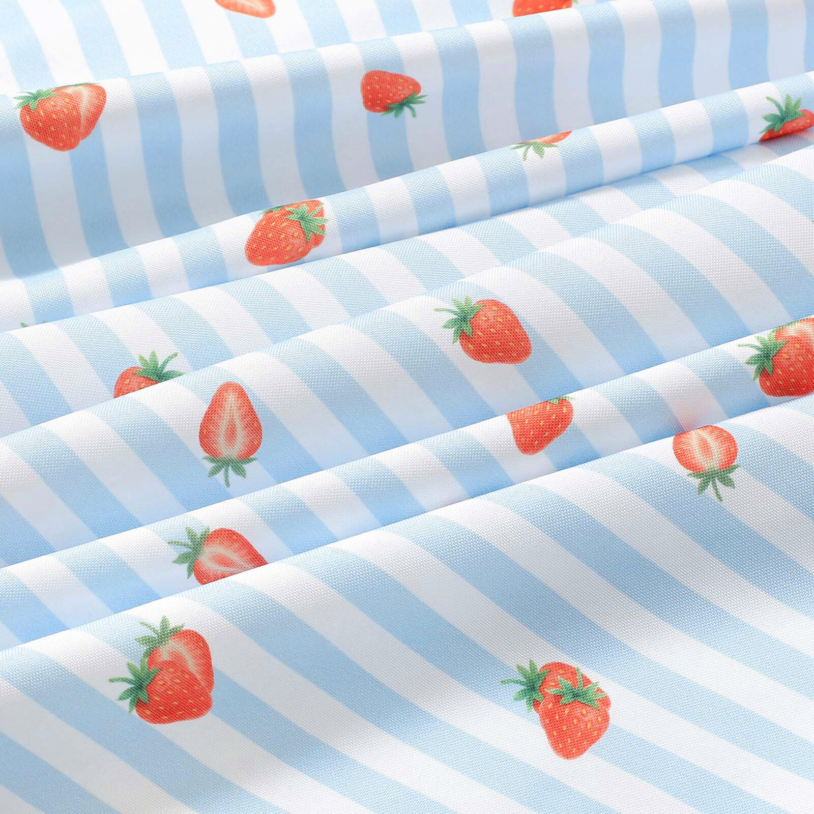 Eckige Tischdecke Teflon - blaue Streifen mit Erdebeeren