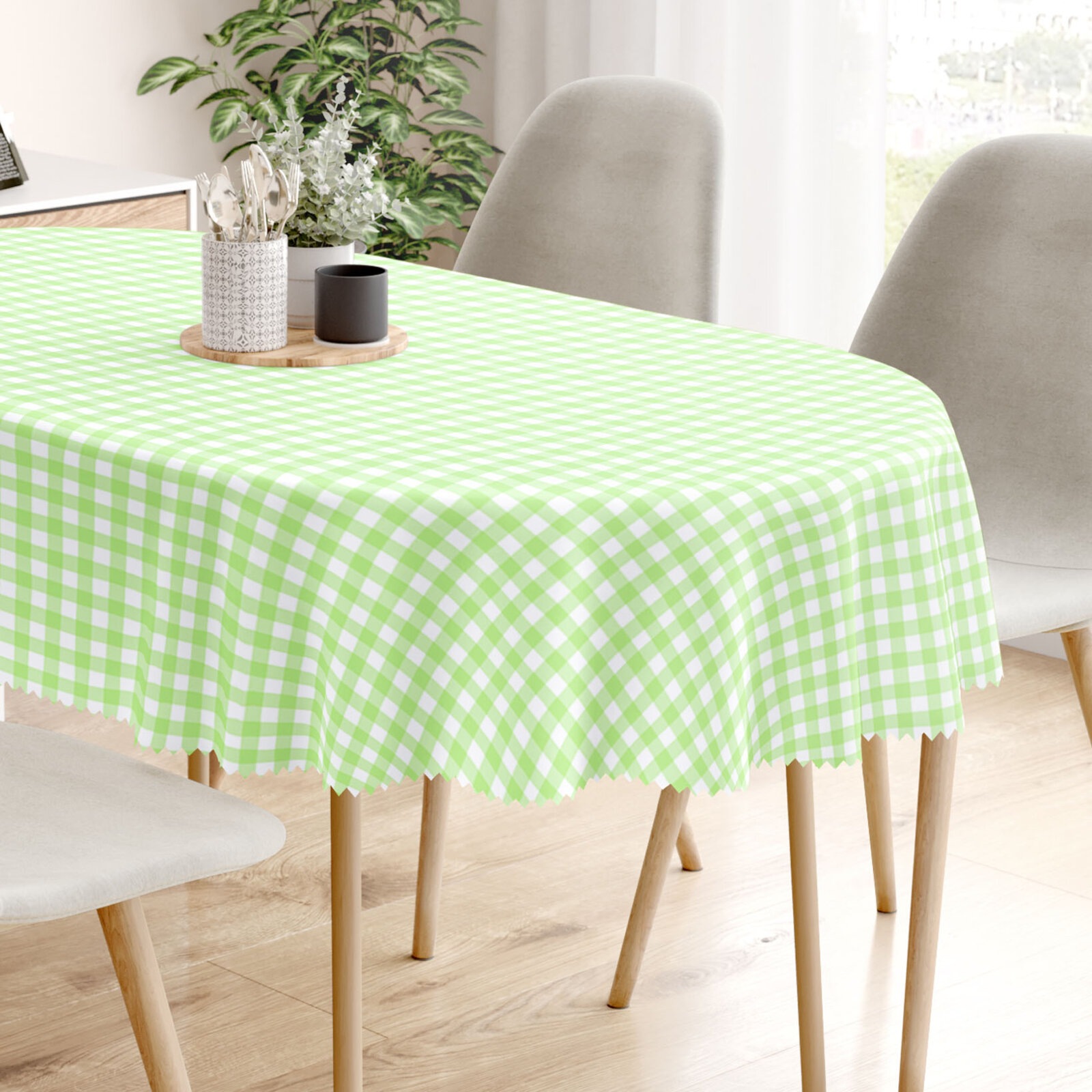 Ovale Tischdecke Teflon - grüne Würfel