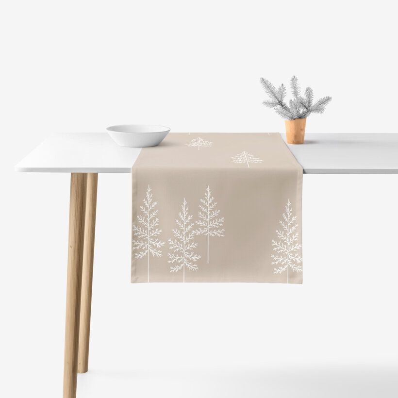Weihnachtlicher Tischläufer aus 100% Baumwollköper - Nordische Tannenbäume
