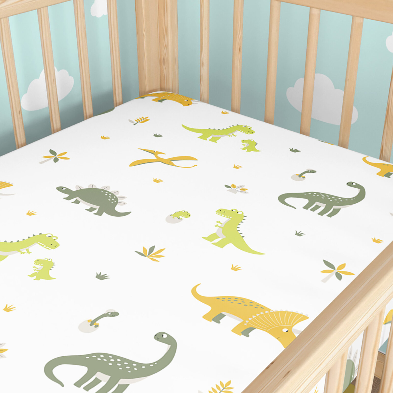 Spannbetttuch aus Baumwolle für Babybetten - Dino-Abenteuer