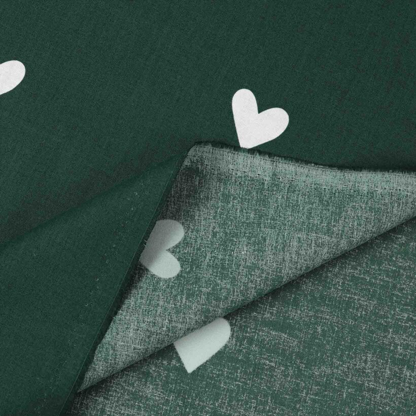 Weihnachtlicher Baumwollstoff - Herzchen auf Dunkelgrün