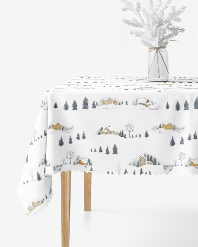 Eckige weihnachtliche Teflon-Tischdecke - Winterlandschaft