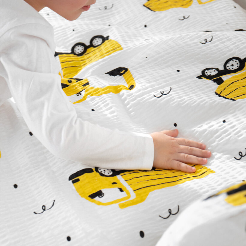 Kinder - Seersucker Bettwäsche - Bagger und Baufahrzeuge