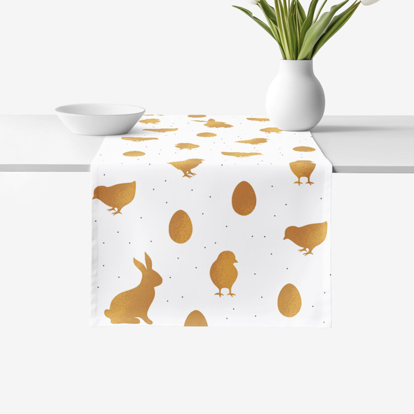 Tischläufer Ostern aus fester Baumwolle - goldene Ostersymbole
